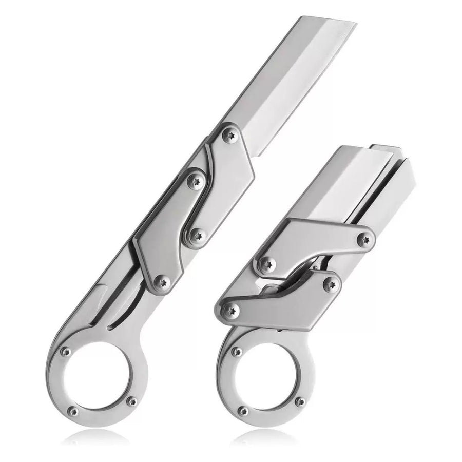 Mechanical Linkage Folding Knife – 3Cr Steel, Full Steel Construction with Finger Ring, 17.7cm EDC Pocket Tool