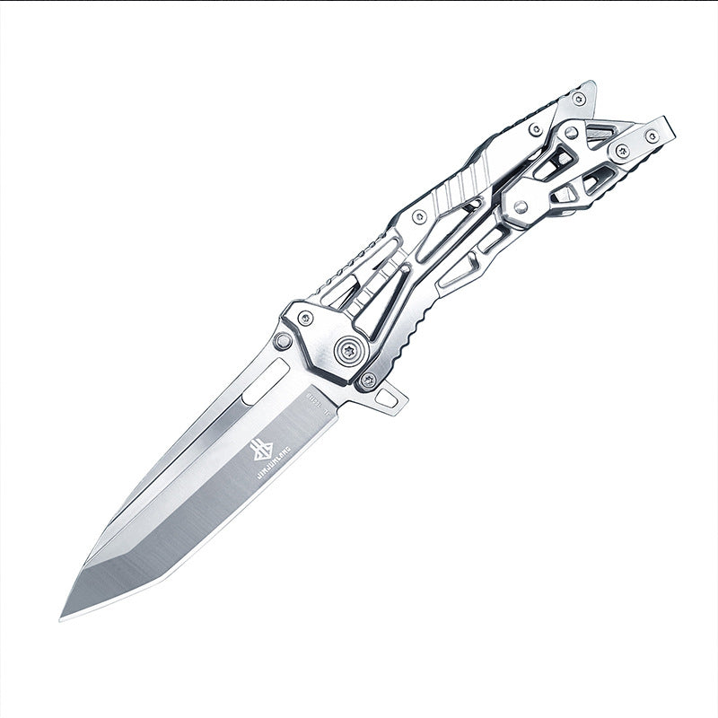 JL-160 Push-Button Mechanical Folding Knife | Tanto Blade | All-Steel Skeletonized Handle | 21 cm Tactical EDC