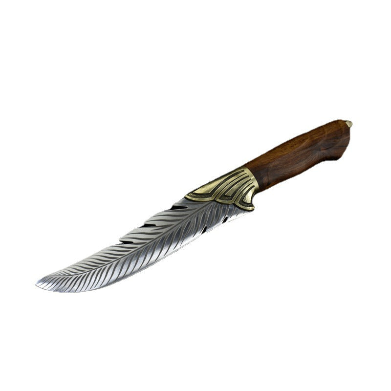 7Cr17MoV Feather Pattern Knife | Rosewood Handle with Pure Copper Bolster | 33cm Chef/Hunting/Collector Knife