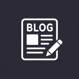 Minimalist white BLOG document and pencil icon, dark background, for blog, content marketing, and writing use