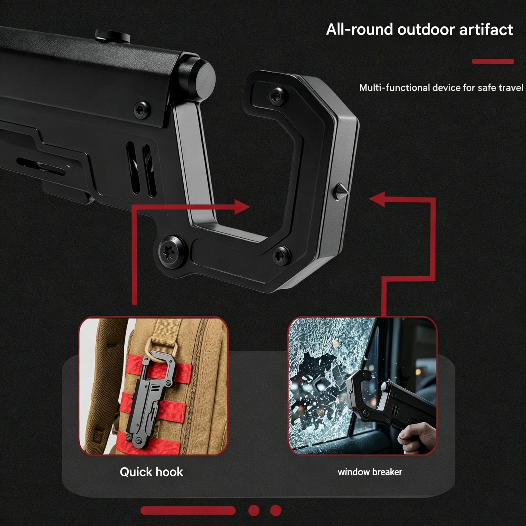 Portable Multifunctional Carabiner | Industrial EDC Mechanical Folding Outdoor Use Tool