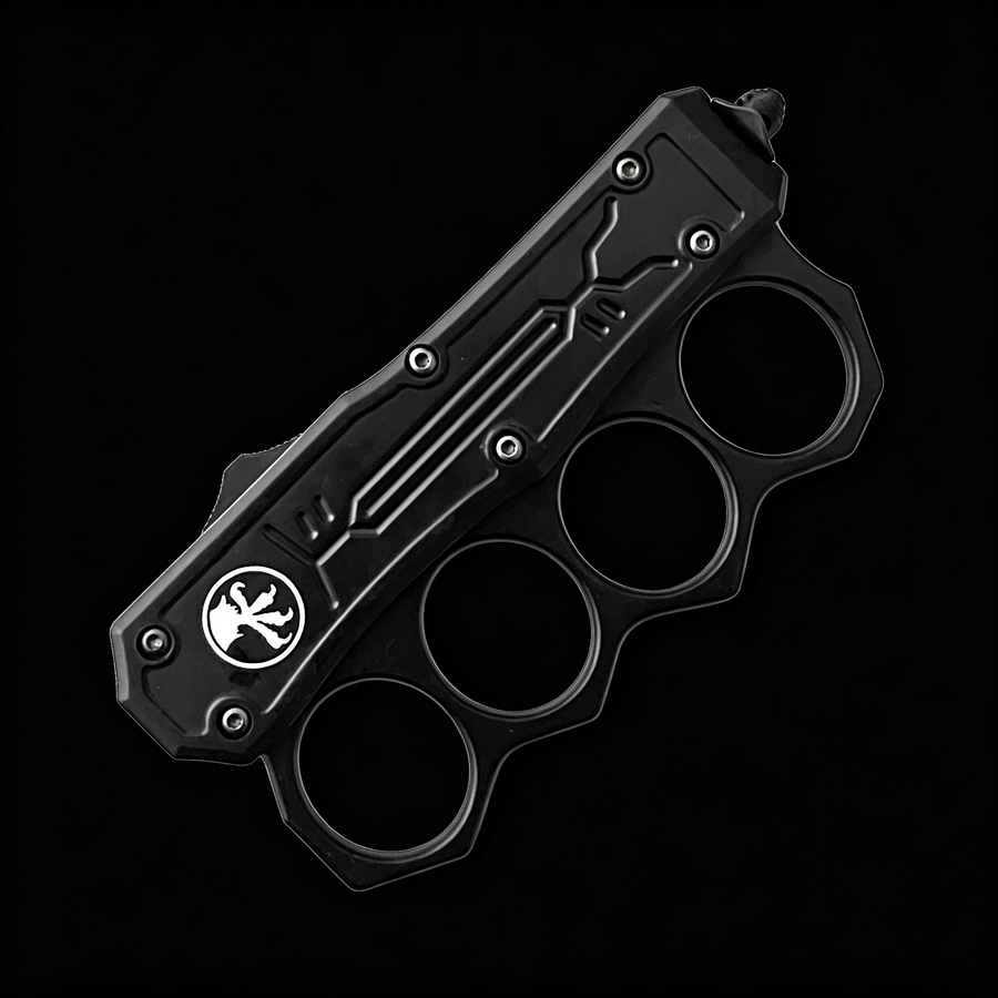 AS-S tactical knuckle automatic knife with 65mm 440C stainless steel combination blade, zinc alloy handle, spring-assisted opening, liner lock, glass breaker, removable pocket clip, 200mm total length, 282g, ideal for EDC and tactical use.