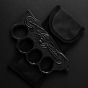 Black BIKER USA four-finger multi-functional portable EDC tool, featuring skull and motorcycle style design, paired with a black nylon carry pouch.
