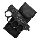 BIKER USA black multi-functional portable tool (with carry pouch), showing skull pattern, four-finger grip design, and included tools, suitable for outdoor or travel emergency use.