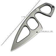 A product size specification image for a Böker Plus skeletonized neck knife, showing a total length of 12.7cm and labeling the blade material as 440C steel on a white background.