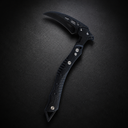Front-facing studio close-up of a pure black tactical multi-purpose breaching tool, highlighting its sharp hooked blade, anti-slip handle texture, and rear glass breaker spike.