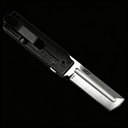 A CRKT folding knife with a black handle and a silver tanto blade, displayed on a solid dark background.