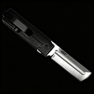 A CRKT folding knife with a black handle and a silver tanto blade, displayed on a solid dark background.