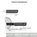 Product specification chart for a CRKT folding knife, showing dimensions including a closed length of 8cm, open length of 13.6cm, blade length of 5.6cm, blade material 8Cr13Mov, and handle material 420 steel, along with a ruler and protractor on a white background.