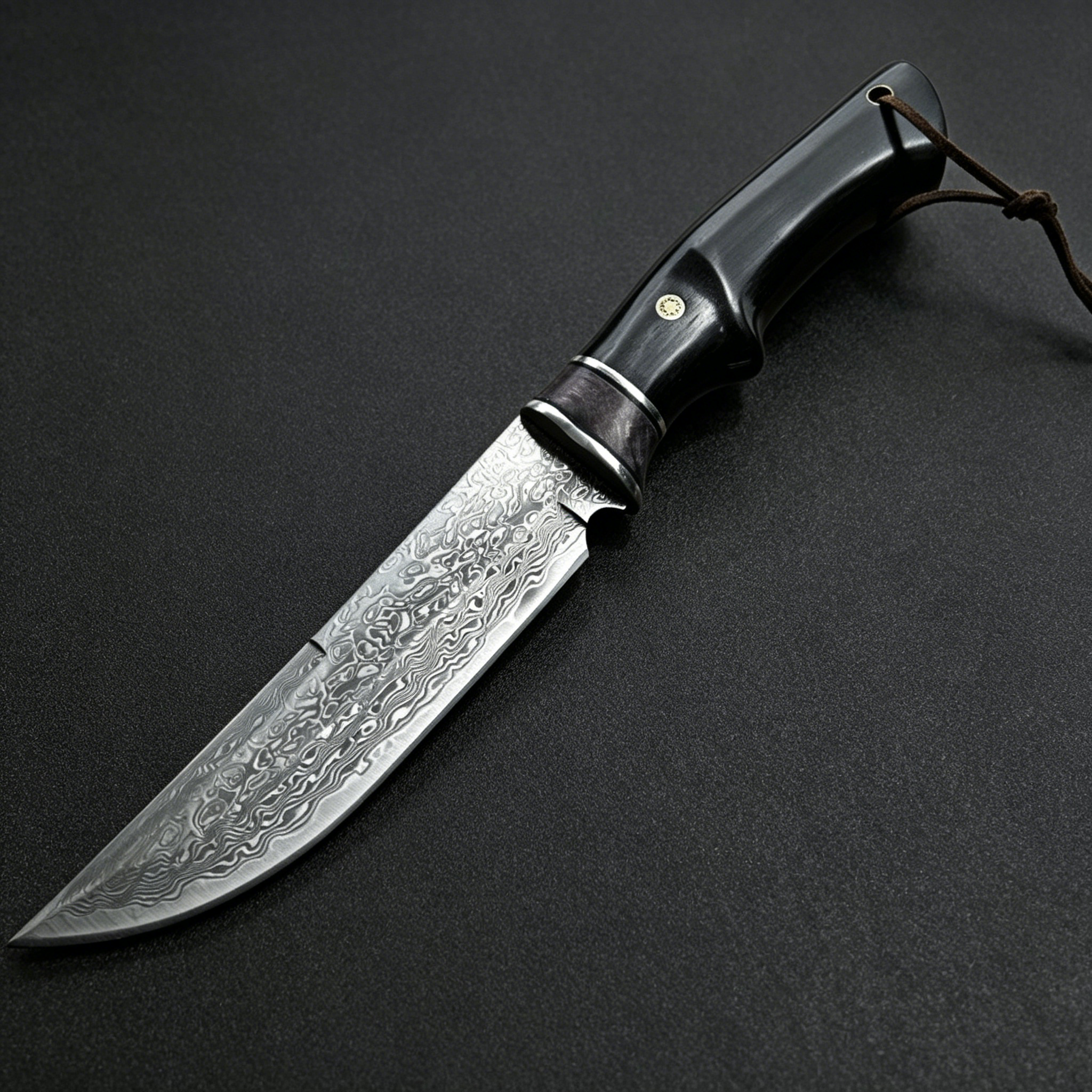 Damascus Hunting Knife with Hand-Engraved Leather Sheath – Vintage-Style Outdoor & Collectible Knife, Perfect Gift for Men.