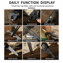Shows various daily use scenarios of this multi-functional EDC tool, including functions such as screwdriver, wrench, can opener, rope cutter, blade, and wood saw.