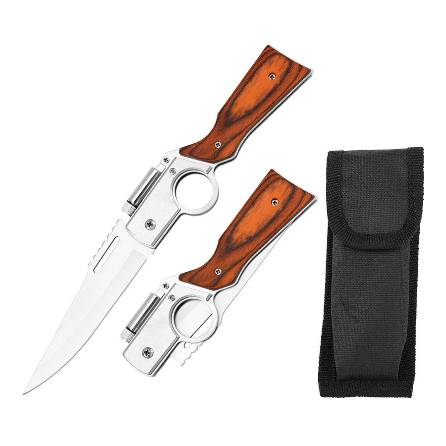 AK47 Folding Knife 3Cr13 Steel | Wood Handle with Finger Ring | 148g EDC Pocket Knife