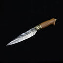Feather professional chef knife 31cm with 14cm high carbon steel blade, rosewood handle, sharp and durable for boning, slicing, and kitchen tasks, includes leather sheath.