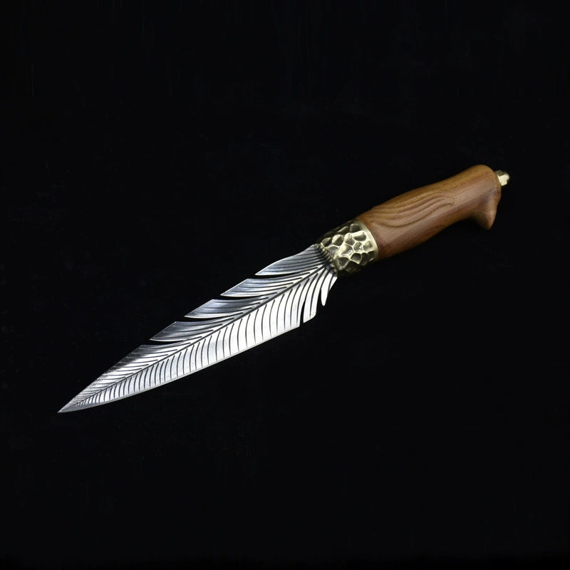 Feather professional chef knife 31cm with 14cm high carbon steel blade, rosewood handle, sharp and durable for boning, slicing, and kitchen tasks, includes leather sheath.