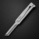 All-silver metal gravity knife featuring a gravity-opening mechanism similar to a “radish knife.” The blade is 9 cm long, with a total length of 23 cm. The handle includes anti-slip grooves for a secure grip.