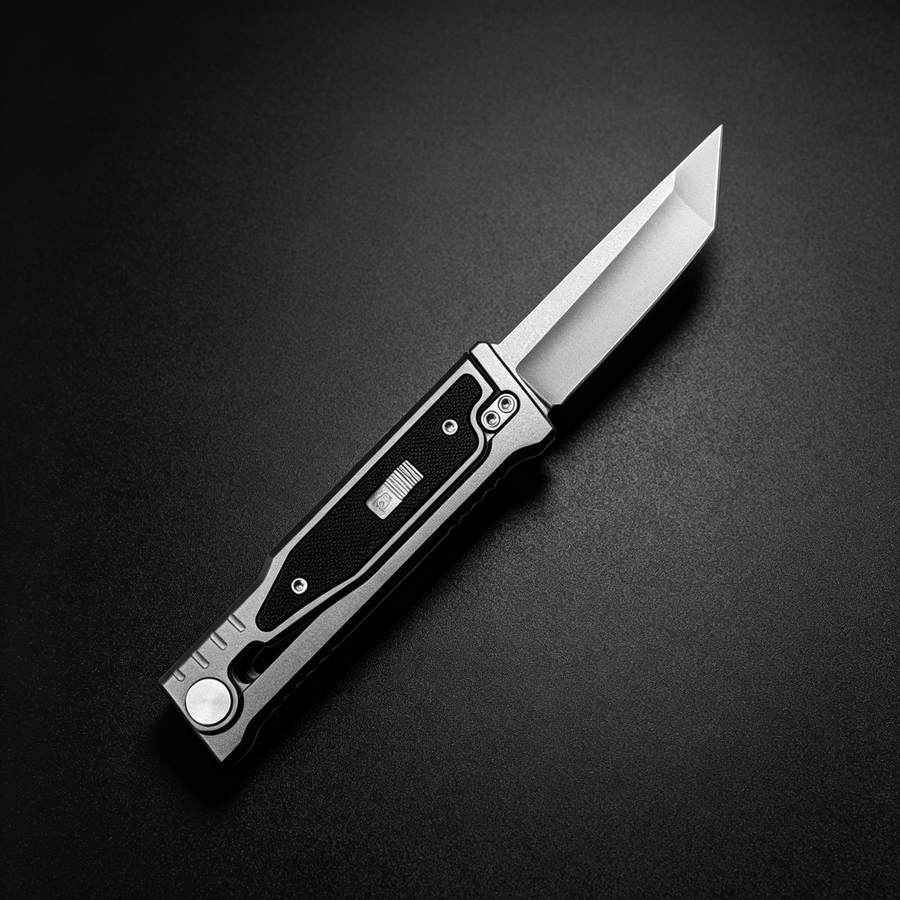 Pocket carrot knife with D2 steel blade and aluminum G10 handle, compact and sharp for peeling and cutting vegetables, ideal for kitchen and culinary use.