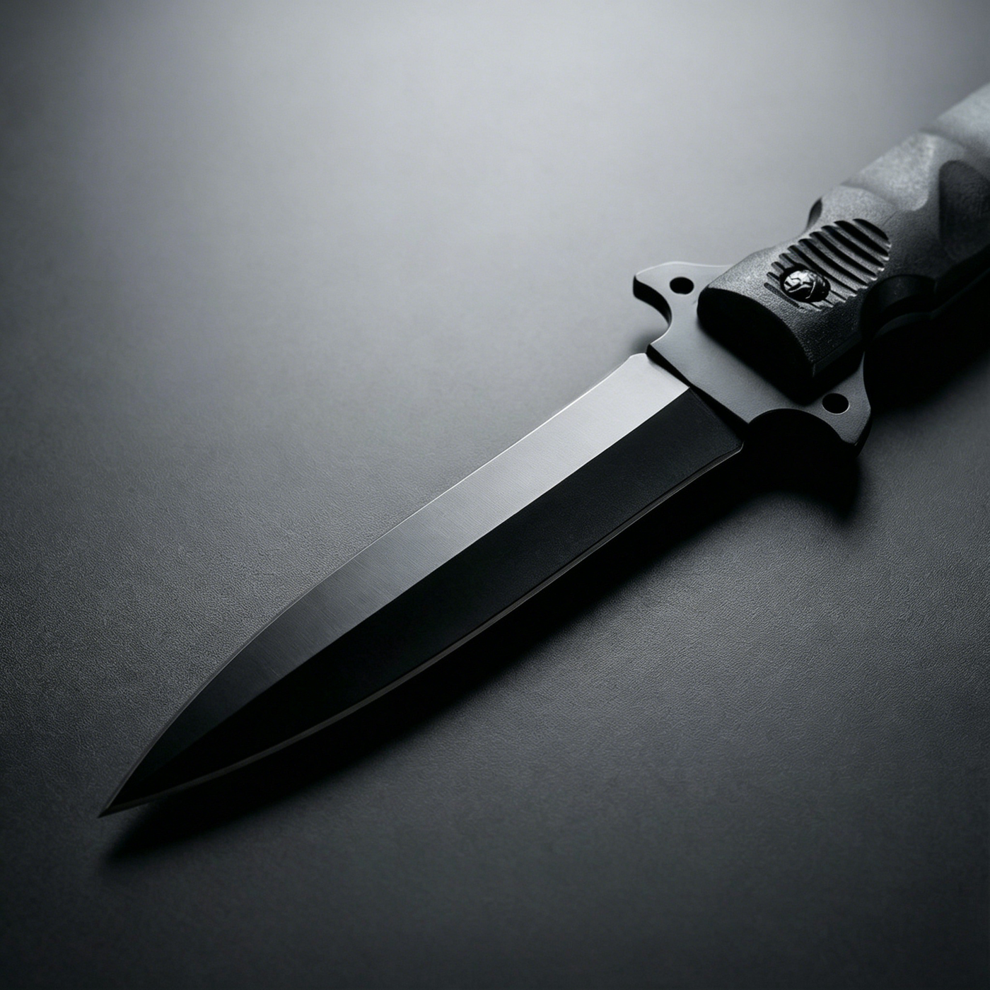 Close-up of the junction between the blade and cross guard, showcasing solid craftsmanship and the anti-slip textured handle design.