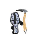 Tactical multi-purpose pick with a sand-colored handle and black curved head, paired with a blue-gray camouflage nylon carry sheath. Ideal for outdoor survival, emergency breaching, and utility use.