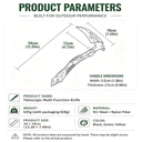 Telescopic Multi-Function Knife Product Specs Image: Made of 5Cr steel with a nylon fiber handle, total length 34 cm, blade length 19 cm, weight 635 g, available in black, green, and yellow.